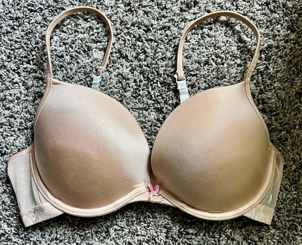 Charmed by Maidenform Nude Push-Up Bra with Purple Interior and Mesh Band